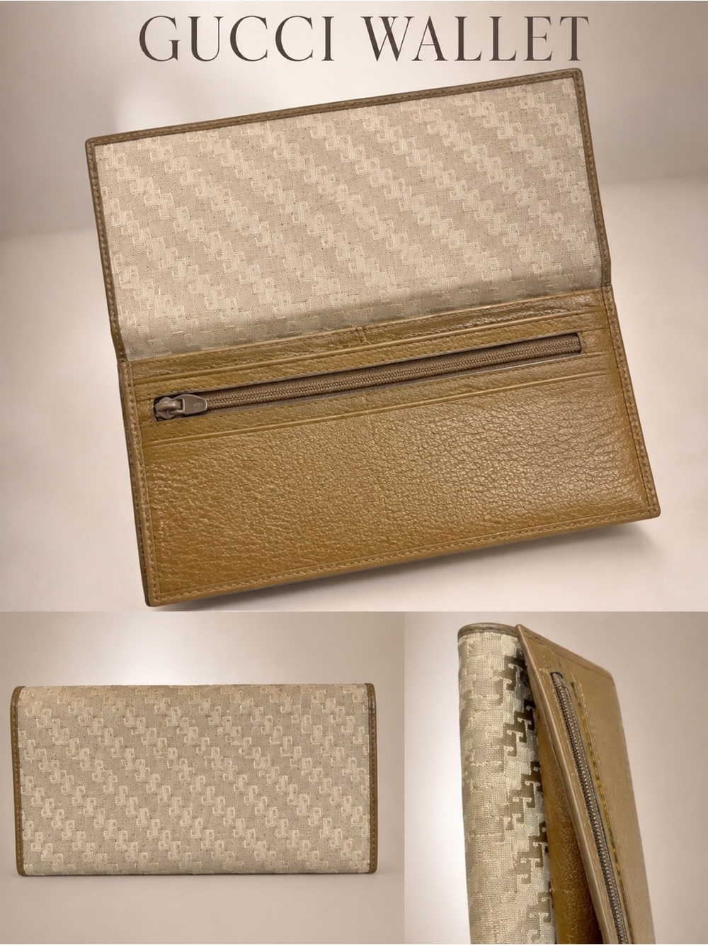 Gucci Beige and Tan Signature Bifold Wallet As shown in Show 8/9/26
